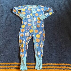 Little Sleepies Blue and Yellow milk and cookies print Kids Footie